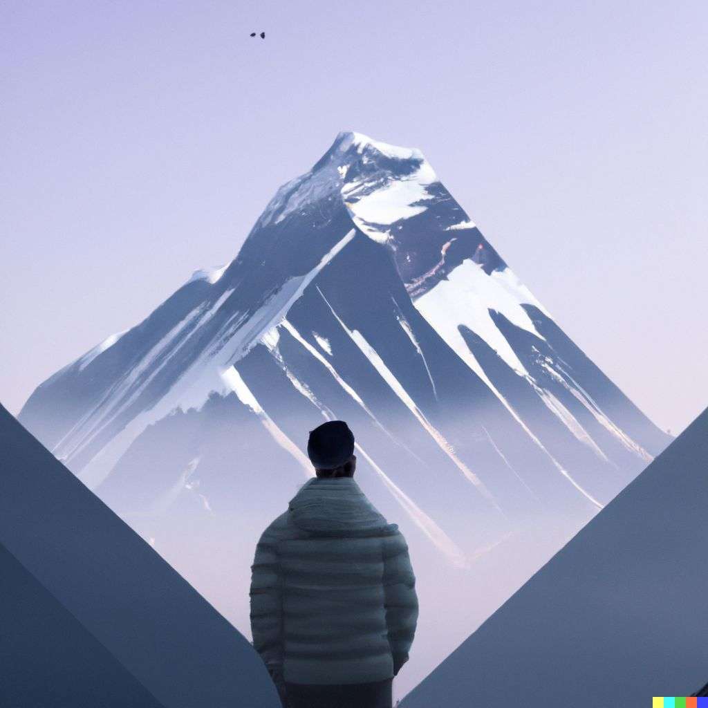 someone gazing at Mount Everest, geometric